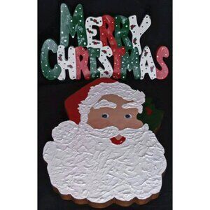 Vintage Christmas Hanging Decoration Set Of 2 Wood Santa & Sign 1990s